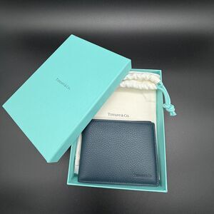 NEW Tiffany & Co. Men’s Grain Leather Bifold Wallet - Pond Blue - Full Set